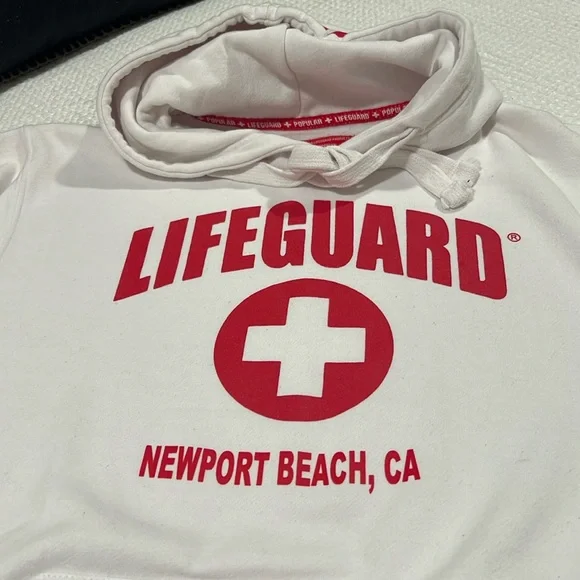 Lifeguard Officially Licensed Newport Beach CA Unisex White Red Hoodie EUC Small - Picture 7 of 12